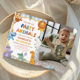 Calling All Party Animals Safari Birthday Photo Invitation