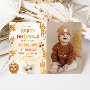 Calling All Party Animals Safari Birthday Photo Invitation