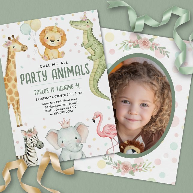 Calling All Party Animals Safari Birthday Photo  Invitation (safari birthday invite)