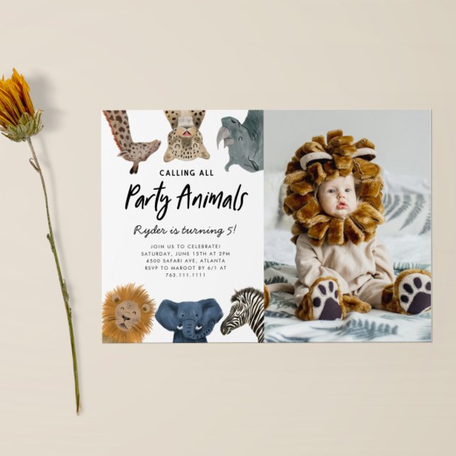 Calling All Party Animals Safari Birthday Photo Invitation (Creator Uploaded)