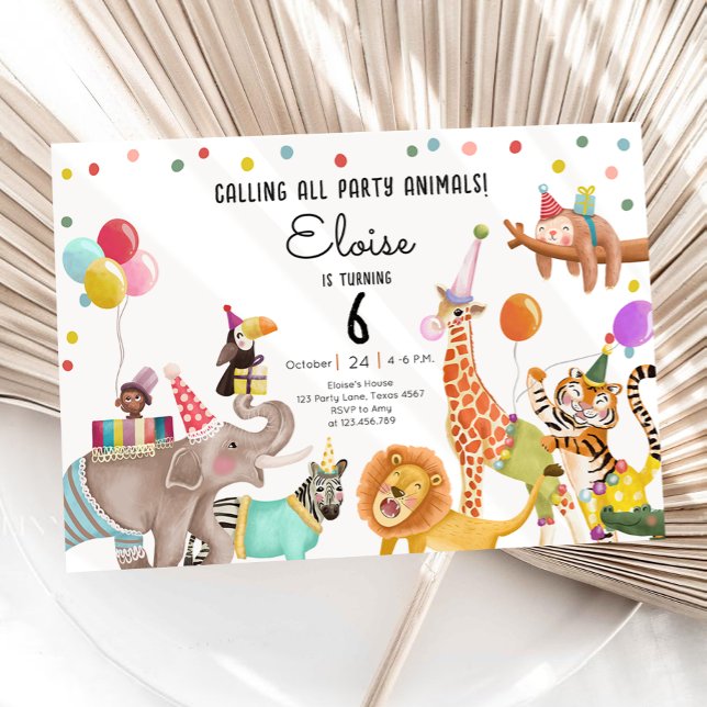 Calling All Party Animals Safari Boy Girl Birthday Invitation (Creator Uploaded)