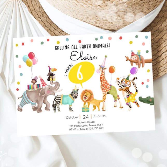 Calling All Party Animals Safari Boy Girl Birthday Invitation (Creator Uploaded)