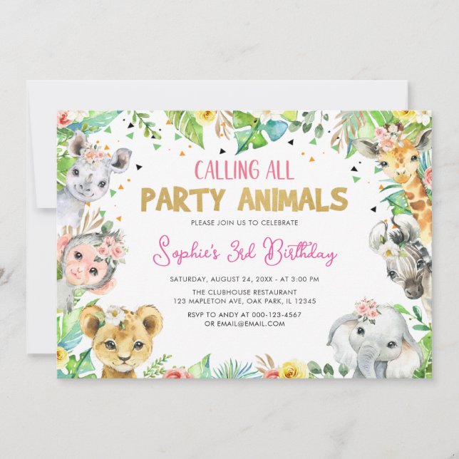Calling All Party Animals Safari Jungle Birthday Invitation (Front)