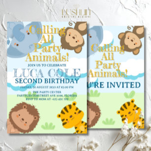 Calling All Party Animals Safari Jungle Birthday Invitation
