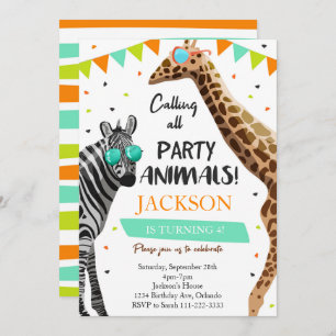 Calling All Party Animals Safari Jungle Invite
