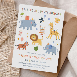 Calling All Party Animals Safari Zoo Birthday Invitation