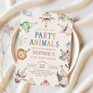 Calling All Party Animals Safari Zoo Birthday Invitation