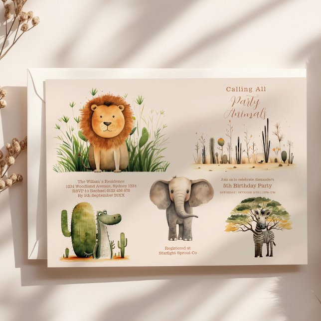 Calling All Party Animals Safari Zoo Birthday  Invitation (Creator Uploaded)