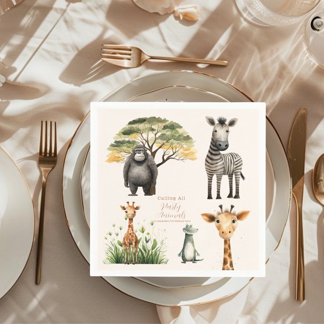 Calling All Party Animals Safari Zoo Birthday  Napkin (Creator Uploaded)