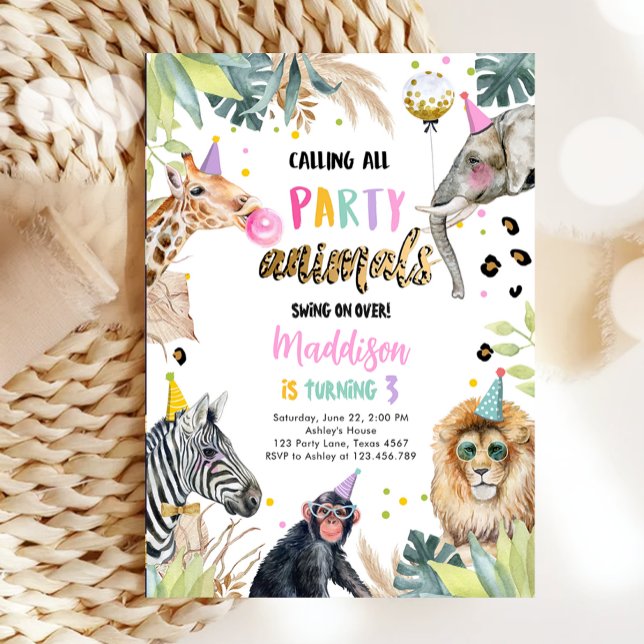 Calling All Party Animals Safari Zoo Girl Birthday Invitation (Creator Uploaded)