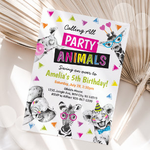 Calling All Party Animals Safari Zoo Kids Birthday Invitation