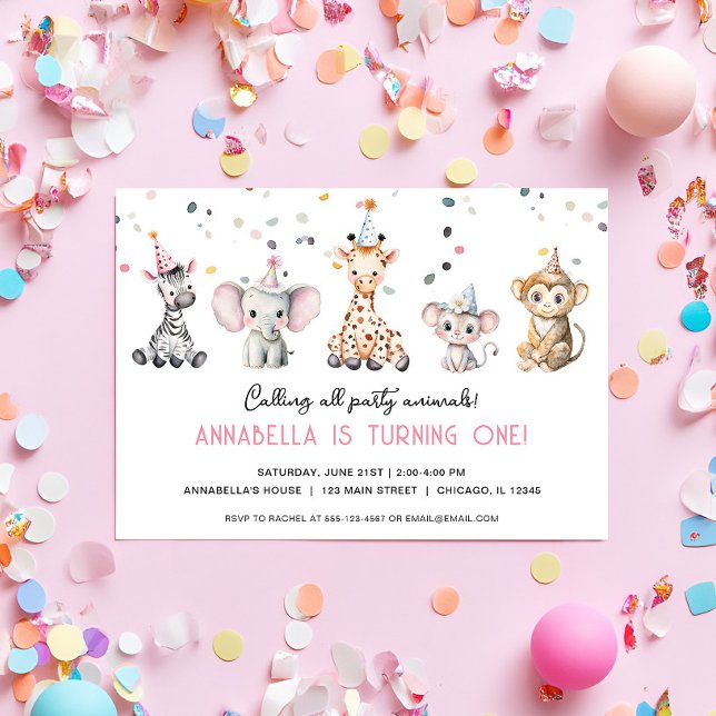 Calling All Party Animals simple girl birthday Invitation (Creator Uploaded)