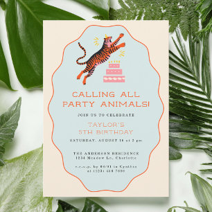 Calling All Party Animals Tiger Kids Birthday Invitation