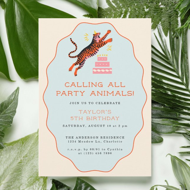 Calling All Party Animals Tiger Kids Birthday Invitation (Creator Uploaded)