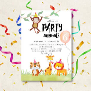 Calling all Party Animals Watercolor Birthday Invitation