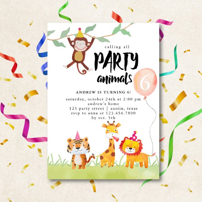 Calling all Party Animals Watercolor Birthday Invitation (Creator Uploaded)