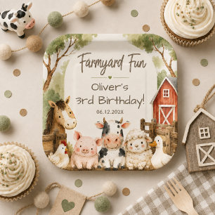 Calling All Party Animals Watercolor Farm Birthday Paper Plate