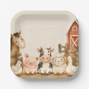 Calling All Party Animals Watercolor Farm Birthday Paper Plate