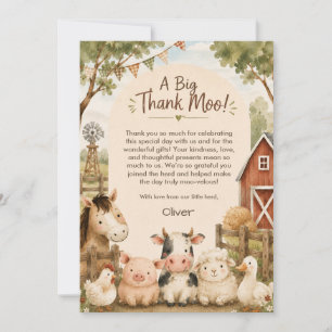 Calling All Party Animals Watercolor Farm Birthday Thank You Card