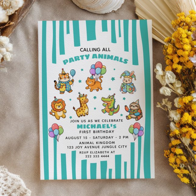 Calling All Party Animals ZOO Kids' 1st Birthday  Invitation (Creator Uploaded)