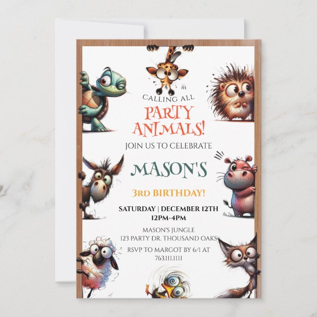 Calling All Party Animals Zoo Wild Birthday  Invitation (Front)