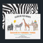 Calling All Party Animals Zoo Wild Boy Birthday Invitation<br><div class="desc">★ A beautiful Party Animals Birthday Invitation, great for outdoor parties! The beautiful colours of the Zoo, Wild and Safari Animals fit any party style! Includes a matching zebra pattern back design. Designed to match our Party Animals theme collection. ★ Easily PERSONALIZE this design with your details via the "CUSTOMIZE"...</div>