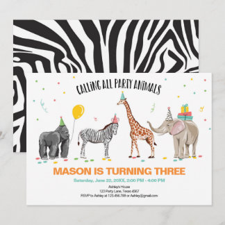 Calling All Party Animals Zoo Wild Boy Birthday Invitation