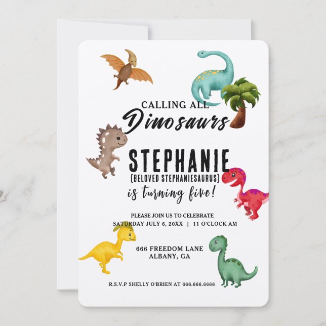 Calling All Party Dinosaurs Personalised Birthday Invitation (Front)