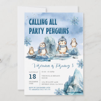 Calling All Party Penguins Arctic Animals Birthday Invitation