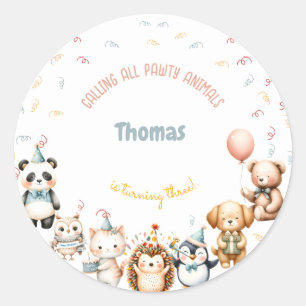 Calling all pawty animals birthday party classic round sticker