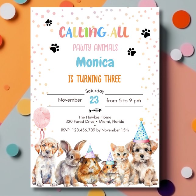 Calling all pawty animals birthday party invitation (Creator Uploaded)