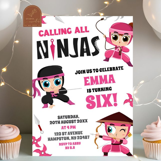 Calling All Pink Ninjas Girl Birthday Invitation (Creator Uploaded)