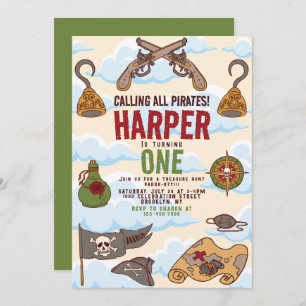 Calling All Pirates talk like a pirate birthday Invitation