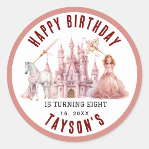 Calling All Princesses Magical Castle 8th Birthday Classic Round Sticker
