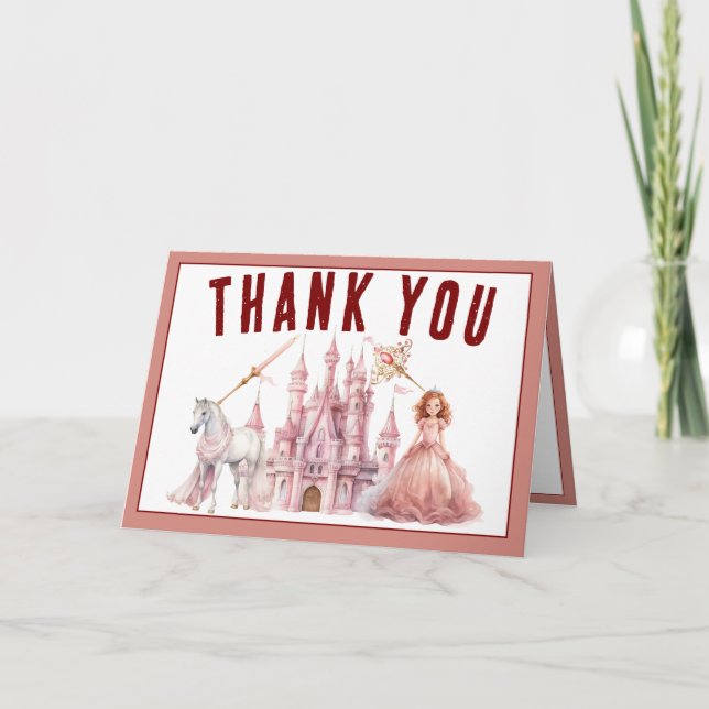 Calling All Princesses Magical Castle 8th Birthday Thank You Card (Front)