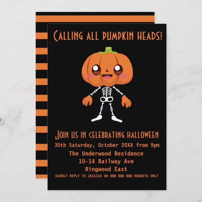 CALLING ALL PUMPKIN HEADS HALLOWEEN PARTY INVITATION (Front/Back)