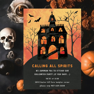 Calling All Spirits l Spooky Scary House Halloween Invitation