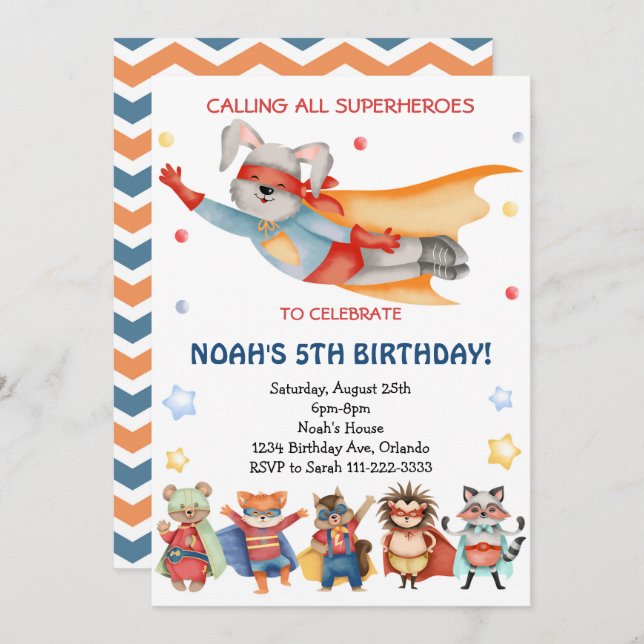 Calling All Superheroes Birthday Invitation (Front/Back)
