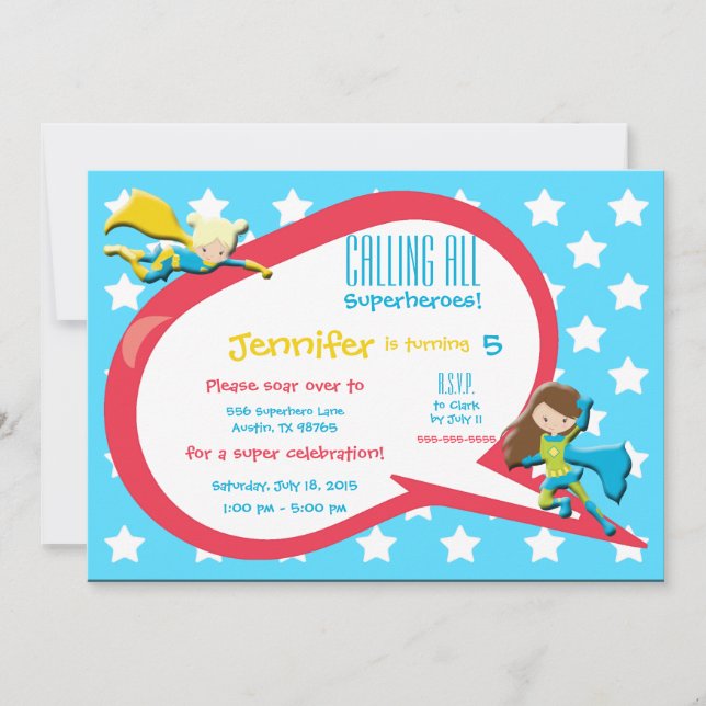 Calling All Superheroes Birthday Party Invitation (Front)