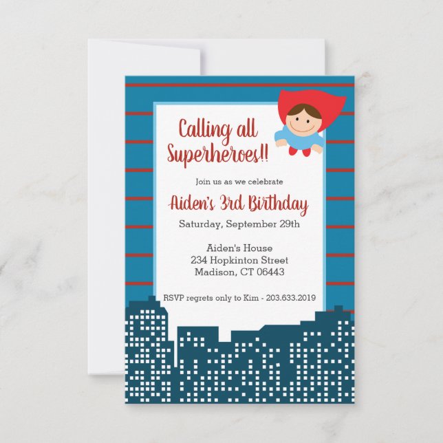 Calling All Superheroes! Birthday Party Invitation (Front)