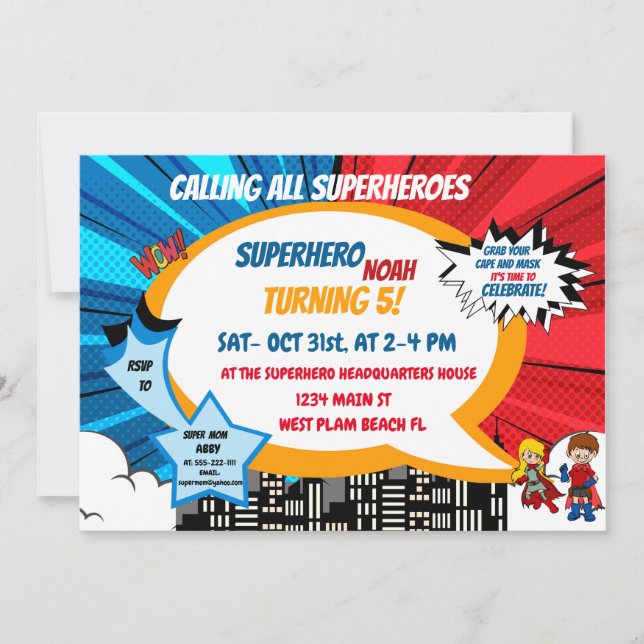Calling All Superheroes Kids Birthday  Invitation (Front)