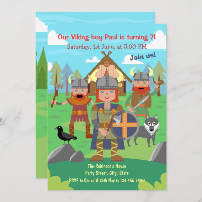 Calling all Viking kids for a Birthday Party Invit Invitation (Front/Back)