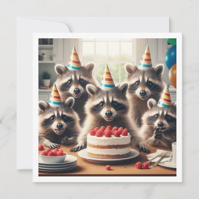 Calling all wild creatures! Racoon birthday  Invitation (Front)