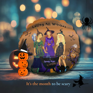 Calling All Witches Halloween Birthday  Round Cushion