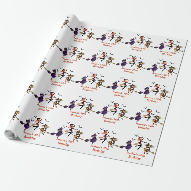 Calling All Witches Halloween Party 30Th Birthday Wrapping Paper (Unrolled)