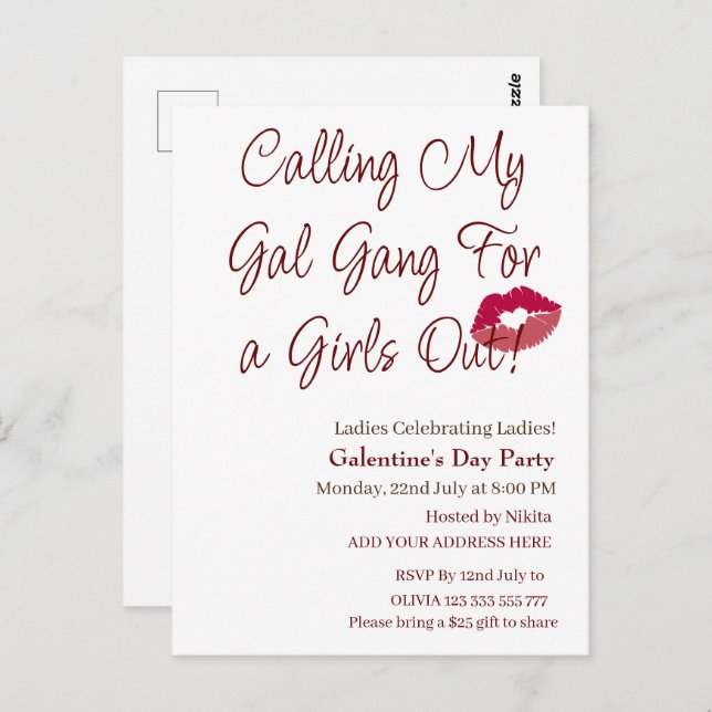 Calling My Gal Gang For Girls Out Galentine's Day Postcard (Front/Back)