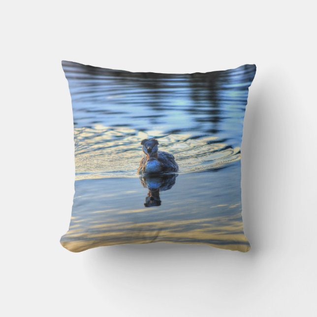 Calling Red-necked Grebe Waterfowl Wildlife Photo Cushion (Front)