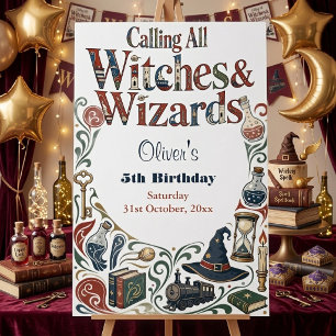 Calling Wizard & Witches Story Book Magic Birthday Banner