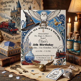 Calling Wizard & Witches Story Book Magic Birthday Invitation