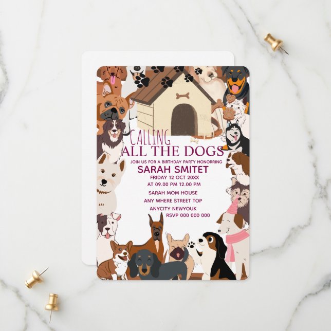 CallingAll Dogs Birthday Pawty  let's do  Save The Date (Front/Back In Situ)